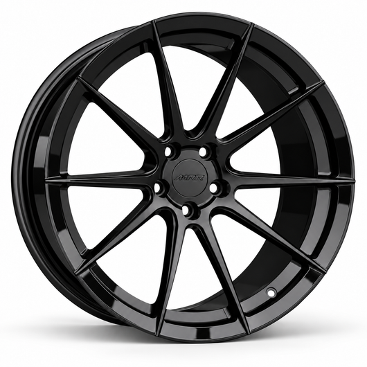 MRR F135 forged wheel in Gloss Black with matching Gloss Black MRR center cap