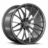 MRR F168 forged wheel in Gloss Gun Metal, three quarter view showing the split spokes and barrel