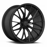 MRR F168 forged wheel in Matte Black, three quarter view showing the split spokes and barrel