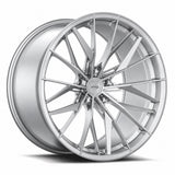 MRR F168 forged wheel in Silver, three quarter view showing the split spokes and barrel