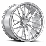 MRR F171 forged wheel in Silver, three quarter view showing the split spokes and barrel
