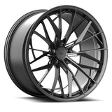 MRR F171 forged wheel in dark gray, three quarter view showing the split spokes and barrel