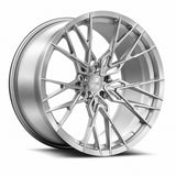 MRR F173 forged wheel in Brushed Clear, three quarter view showing the split spokes and barrel