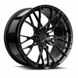 MRR F173 forged wheel in Gloss Black, three quarter view showing the split spokes and barrel