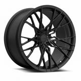 MRR F173 forged wheel in Matte Black, three quarter view showing the split spokes and barrel