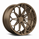MRR F174 forged wheel in Matte Bronze, three quarter view showing the web style split spokes