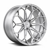 MRR F174 forged wheel in Silver, three quarter view showing the web style split spokes