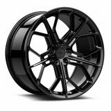 MRR F175 forged wheel in Gloss Black, three quarter view showing the split five spoke design