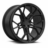 MRR F175 forged wheel in Matte Black, three quarter view showing the split five spoke design