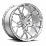 MRR F175 forged wheel in Silver, three quarter view showing the split five spoke design