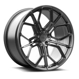 MRR F175 forged wheel in dark gray, three quarter view showing the split five spoke design