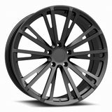 MRR F202 forged wheel in dark gray, three quarter view showing the split multi spoke design
