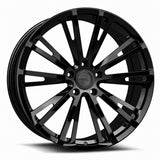 MRR F202 forged wheel in Gloss Black, three quarter view showing the split multi spoke design