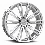 MRR F202 forged wheel in Silver, three quarter view showing the split multi spoke design