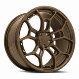 MRR F28 forged wheel in Matte Bronze, three quarter view showing the split five spoke design