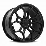 MRR F28 forged wheel in Gloss Black, three quarter view showing the split five spoke design