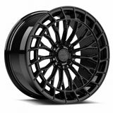 MRR F325 forged wheel in Gloss Black, three quarter view showing the slim multi spokes and windowed outer ring