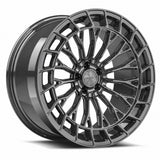 MRR F325 forged wheel in Gloss Gun Metal, three quarter view showing the slim multi spokes and windowed outer ring