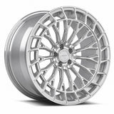 MRR F325 forged wheel in Silver, three quarter view showing the slim multi spokes and windowed outer ring