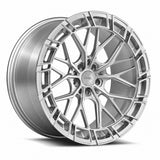 MRR F326 forged wheel in Brushed Clear, three quarter view showing the split spokes and pocketed outer ring