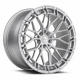 MRR F326 forged wheel in Silver, three quarter view showing the split spokes and pocketed outer ring