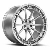 MRR F327 forged wheel in Brushed Clear, three quarter view showing the slim spokes and pocketed outer ring