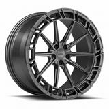 MRR F327 forged wheel in Gloss Gun Metal, three quarter view showing the slim spokes and pocketed outer ring