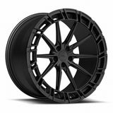 MRR F327 forged wheel in Matte Black, three quarter view showing the slim spokes and pocketed outer ring