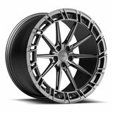 MRR F327 forged wheel in dark gray, three quarter view showing the slim spokes and pocketed outer ring