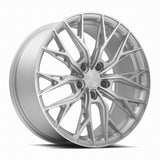 MRR GF5 19x8.5 wheel in Silver Machine Face, angled front view of the concave split spoke face