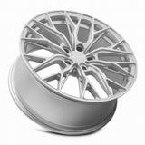 MRR GF5 19x8.5 wheel in Silver Machine Face, angled top view showing the concave face