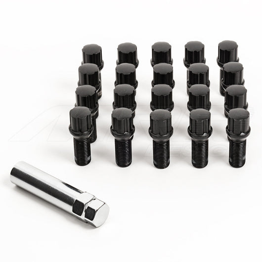 Set Of 20 Black Alloy Wheel Locking Bolts (Tuner Key) - M14 X 1.5, Fits VW, Audi, Seat, Skoda