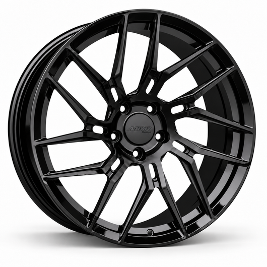 MRR F102 forged wheel in Gloss Black, three-quarter angled view