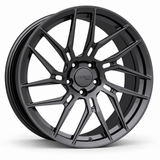 MRR F102 forged wheel in graphite gray, three-quarter angled view