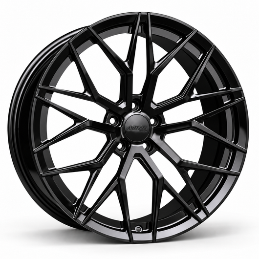 MRR F103 forged wheel in Gloss Black, three-quarter angled view
