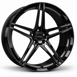 MRR F104 forged wheel in Gloss Black, angled view showing the five split spoke groups and open spoke slots