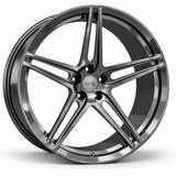 MRR F104 forged wheel in Gloss Gun Metal, angled view showing the five split spoke groups and open spoke slots