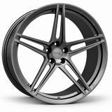 MRR F104 forged wheel in dark gray, angled view showing the five split spoke groups and open spoke slots