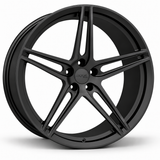MRR F104 forged wheel in Matte Black, angled view showing the five split spoke groups and open spoke slots
