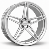 MRR F104 forged wheel in Silver, angled view showing the five split spoke groups and open spoke slots