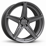 MRR F105 forged wheel in neutral graphite gray, source-matched angled view