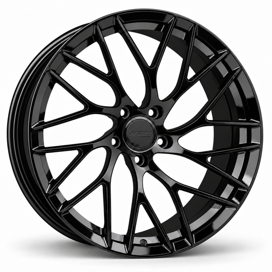 MRR F106 forged wheel in Gloss Black finish, source-matched angled view