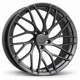 MRR F106 forged wheel in neutral graphite gray, source-matched angled view