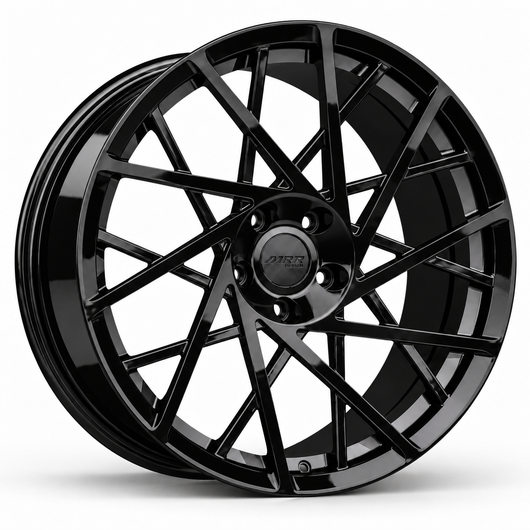 MRR F107 forged wheel in Gloss Black finish, source-matched angled view