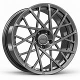 MRR F107 forged wheel in Gloss Gun Metal finish, source-matched angled view
