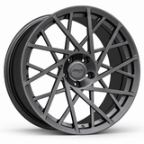 MRR F107 forged wheel in neutral graphite gray, source-matched angled view