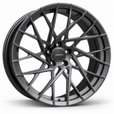 MRR F117 forged wheel in gray finish, angled view showing the open swept spokes