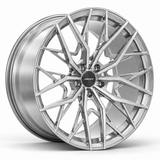 MRR F159 forged wheel in Brushed Clear finish, angled view, angular branching spokes and a plain outer rim