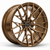 MRR F159 forged wheel in Gloss Bronze finish, angled view, angular branching spokes and a plain outer rim