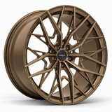 MRR F159 forged wheel in Matte Bronze finish, angled view, angular branching spokes and a plain outer rim